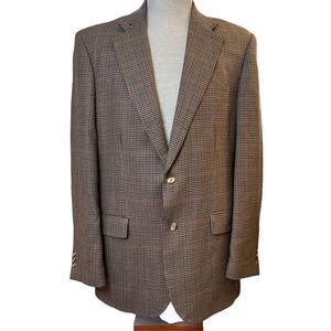 Alan Flusser Sport Coat Blazer Lambswool 44L Brown Plaid Classic